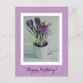 Postal Flores moradas en una carta de arte de cumpleaños 