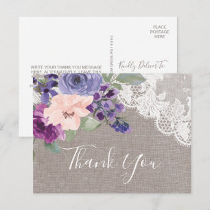 Postal Flores moradas y encaje gracias