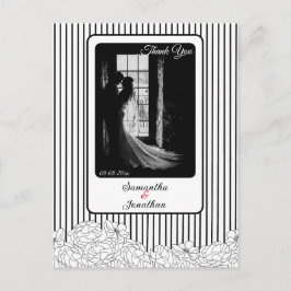 Postal Flores Negras y Blancas con Rayas Gracias