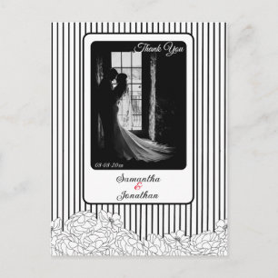 Postal Flores Negras y Blancas con Rayas Gracias