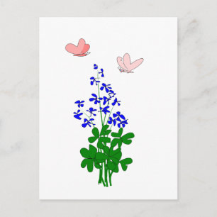 Postal Flores no-negras azul, shamrock, mariposa