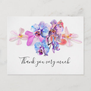 Postal Flores orquídeas sobre fondo blanco Gracias tarjet