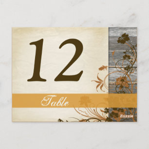 Postal Flores otoñales, FAUX Wood Table Number Post Card
