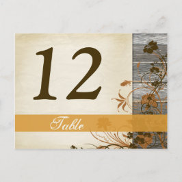 Postal Flores otoñales, FAUX Wood Table Number Post Card