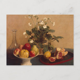 Postal Flores, plato con fruta y jarra, 1865