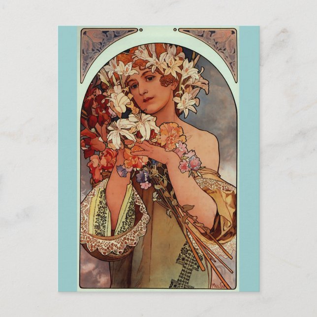 Postal Flores - por Alphonse Mucha (Anverso)