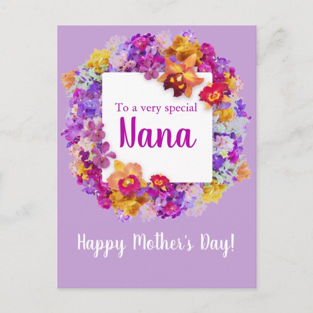 Postal Flores púrpuras elegantes Día de la Madre Nana (Anverso)