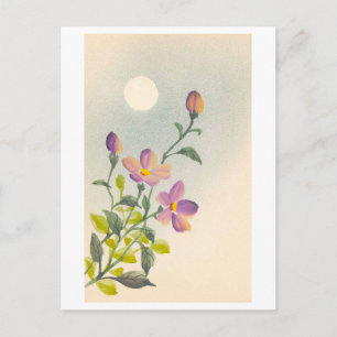 Postal Flores púrpuras vintage bajo la luz de la luna Jap