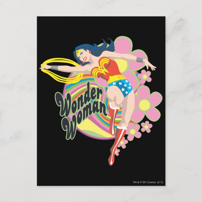 Postal Flores retro de mujer maravilla (Anverso)