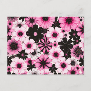 Postal Flores retro en rosa y negro