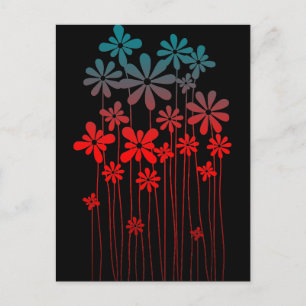 Postal Flores retro verde azuladas
