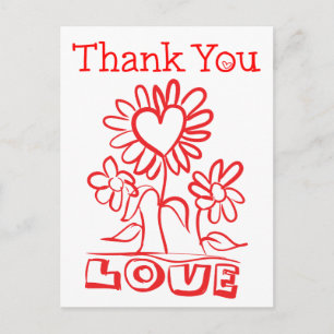 Postal Flores Rojas Agradecimiento Amor Flores y Corazone