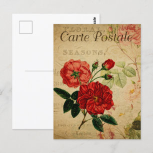 Postal Flores rojas antiguas