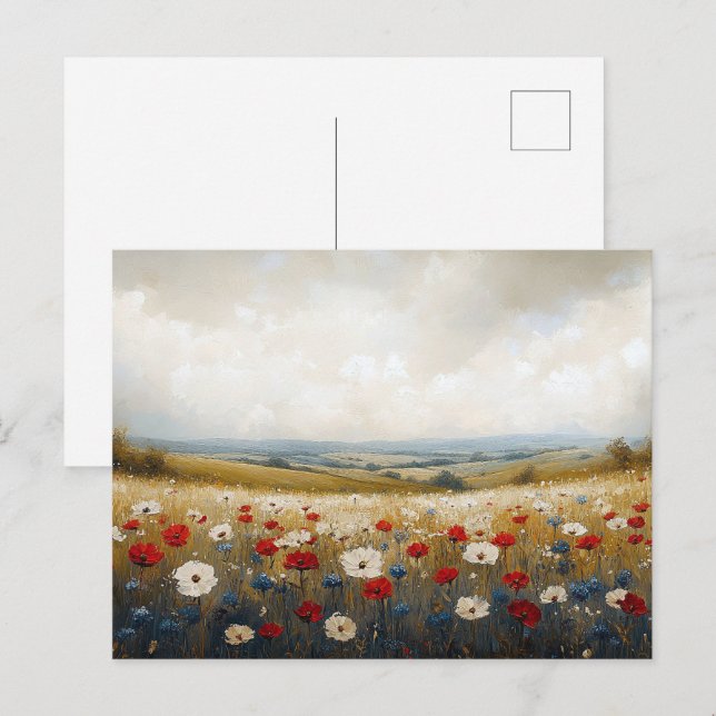 Postal Flores rojas blancas y azules (Anverso / Reverso)