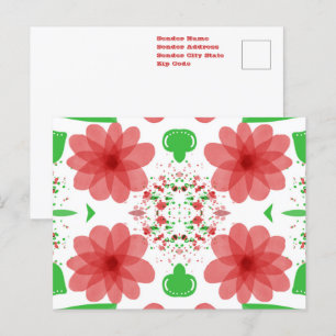 Postal Flores Rojas Caprichosas Hojas Verdes Sobre Arte B