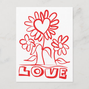 Postal Flores Rojas de Amor Floral & Corazones - Boda