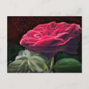 Postal Flores rojas de flores verdes de arte negro floral