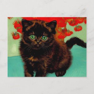 Postal Flores rojas de gato negro Van Gogh