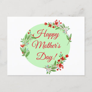 Postal Flores rojas de patrón diurno de la madre acuarela