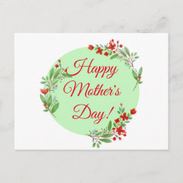 Postal Flores rojas de patrón diurno de la madre acuarela