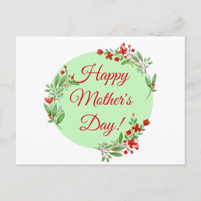 Postal Flores rojas de patrón diurno de la madre acuarela (Anverso)