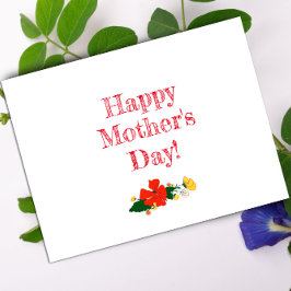 Postal Flores rojas de patrón diurno de la madre acuarela