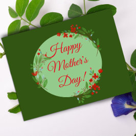 Postal Flores rojas de patrón diurno de la madre acuarela