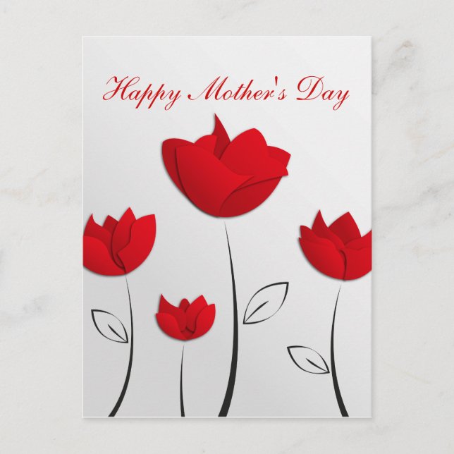Postal Flores rojas del Día de la Madre Feliz (Anverso)