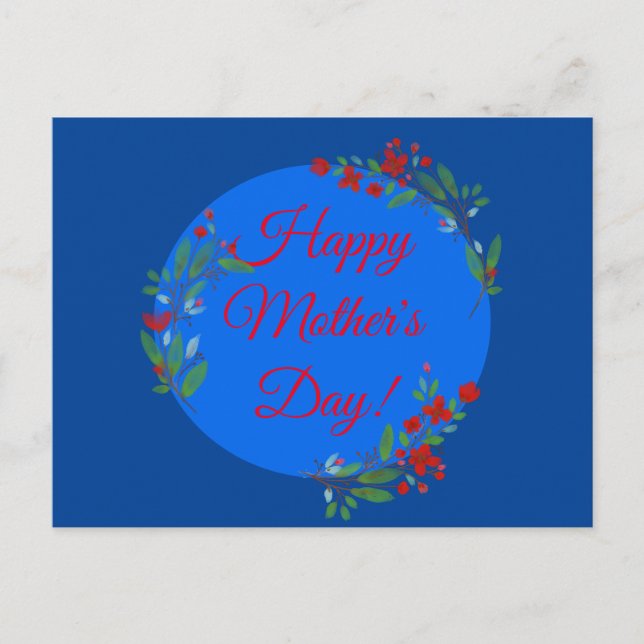 Postal Flores rojas del patrón del día de la madre acuare (Anverso)
