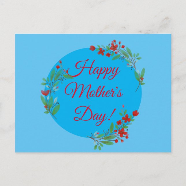 Postal Flores rojas del patrón del día de la madre acuare (Anverso)