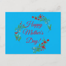 Postal Flores rojas deseadas por la madre color azul