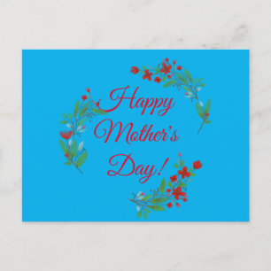 Postal Flores rojas deseadas por la madre color azul