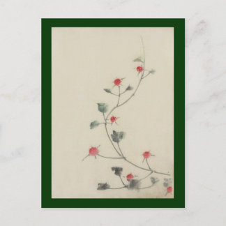 Postal Flores rojas en Bella Artes japonés de Vine Hokusa
