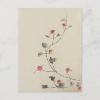 Postal Flores rojas en Bella Artes japonés de Vine Hokusa