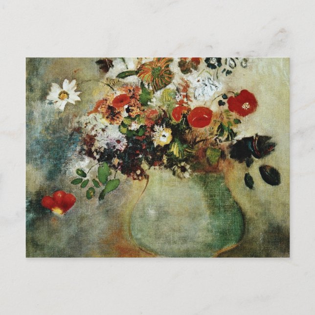 Postal Flores rojas, flores de Odilon Redon (Anverso)