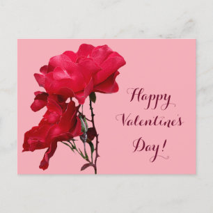 Postal Flores rojas rojas románticas Felices San Valentín