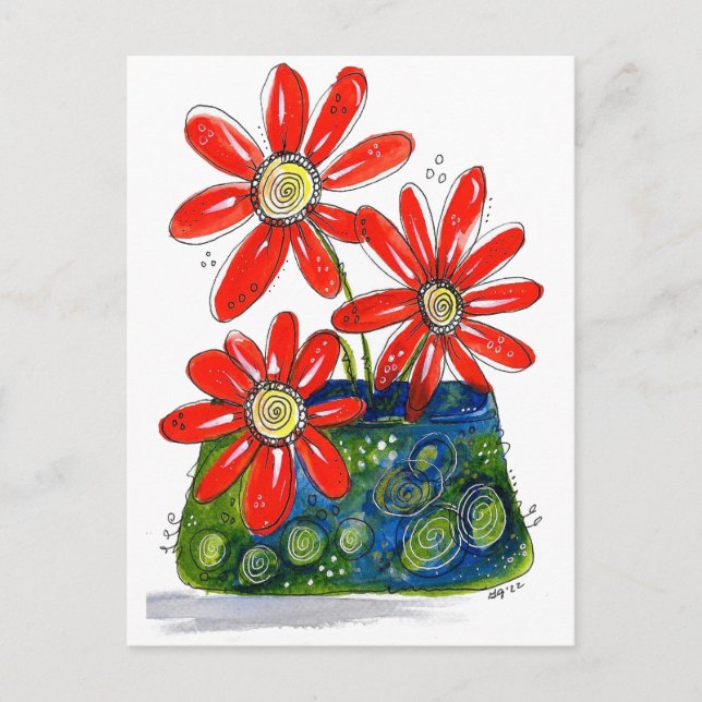 Postal Flores rojas singulares (Anverso)