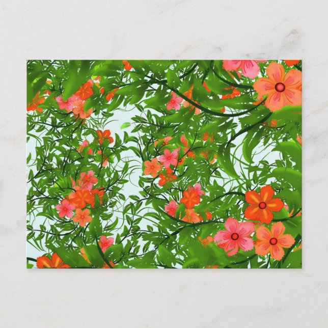 Postal Flores rojas sobre verde (Anverso)