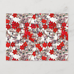 Postal Flores rojas y hojas gris plateado
