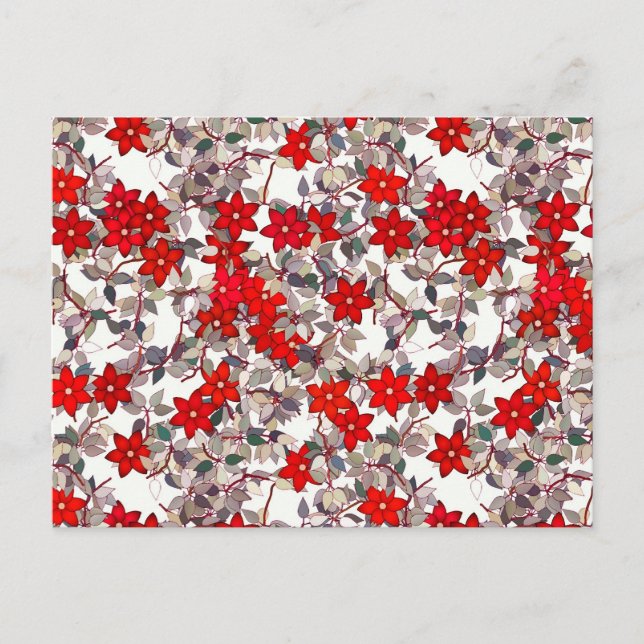 Postal Flores rojas y hojas gris plateado (Anverso)