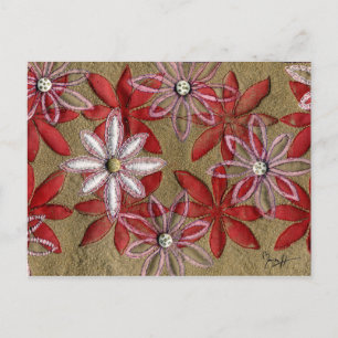 Postal Flores rojas y rosas talladas a mano
