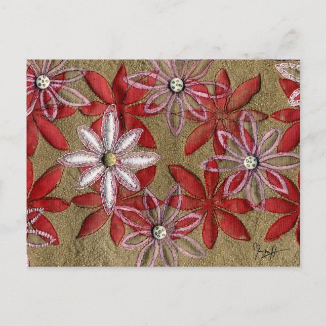 Postal Flores rojas y rosas talladas a mano (Anverso)