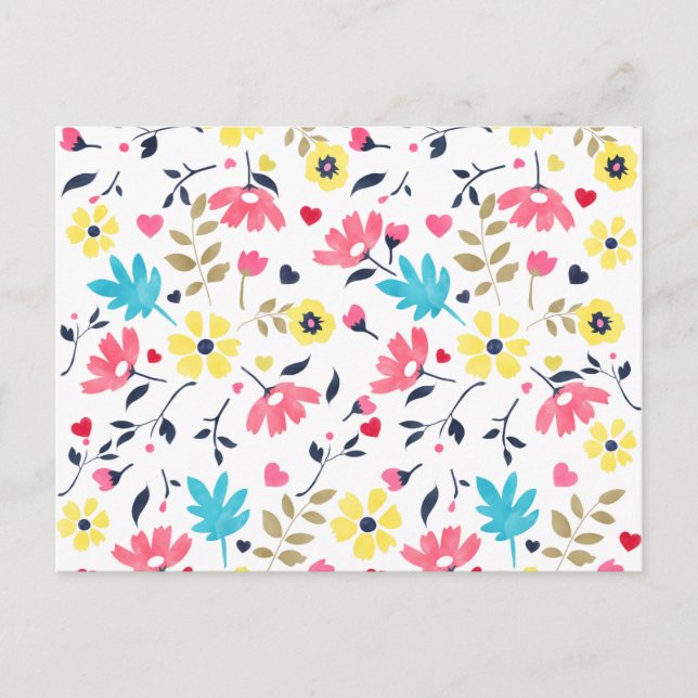 Postal Flores románticas, corazones, pintura acuarela (Anverso)