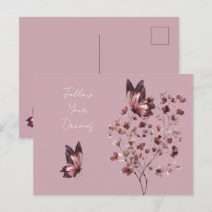 Postal Flores Rosa Borgoña Sueños de Mariposa