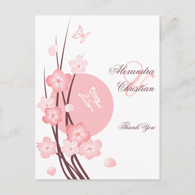 Postal Flores Rosadas Mariposa Gracias (Anverso)