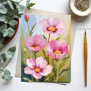 Postal Flores rosadas   Pintura en acuarela floral