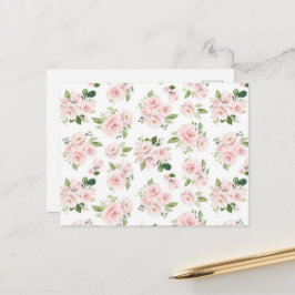 Postal Flores rosadas, rosas rosadas, flores de acuarela