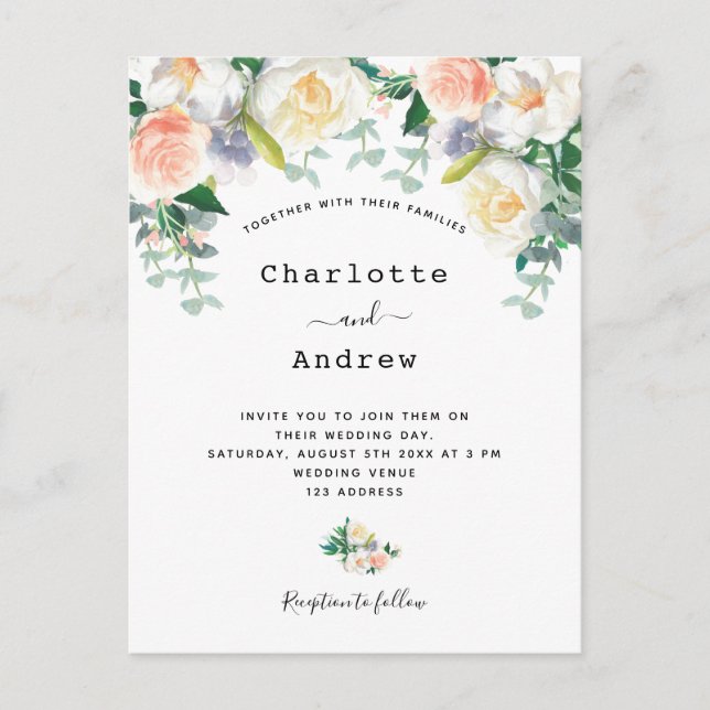 Postal Flores rosadas Rubor eacalyptus sage boda verde (Anverso)