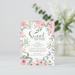Postal Flores rosadas Sweet 16 Hojas verdes salvia