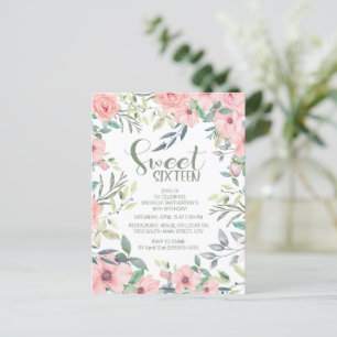 Postal Flores rosadas Sweet 16 Hojas verdes salvia